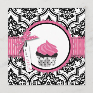 Cupcake en Damask Print Birthday Kaart