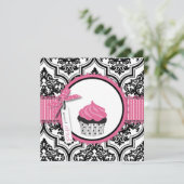 Cupcake en Damask Print Birthday Kaart (Staand voorkant)
