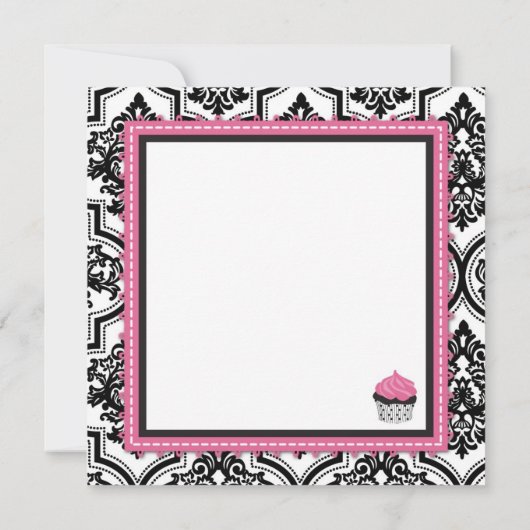 Cupcake en Damask Print Birthday Kaart (Achterkant)