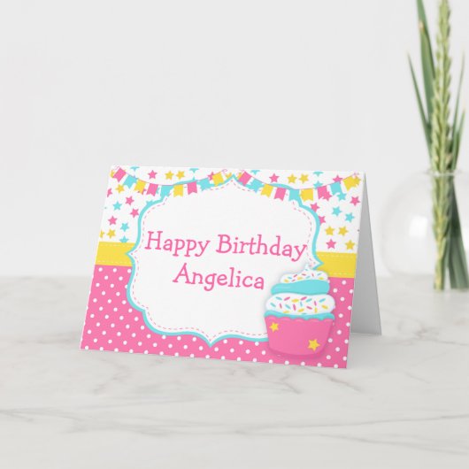 Cupcake- en glazuur-verjaardagsfeestje kaart (Voorkant)