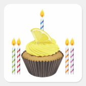 Cupcake en kaarsen vierkante sticker (Voorkant)