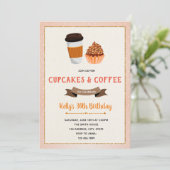 Cupcake en koffie thema feestuitnodiging kaart (Staand voorkant)