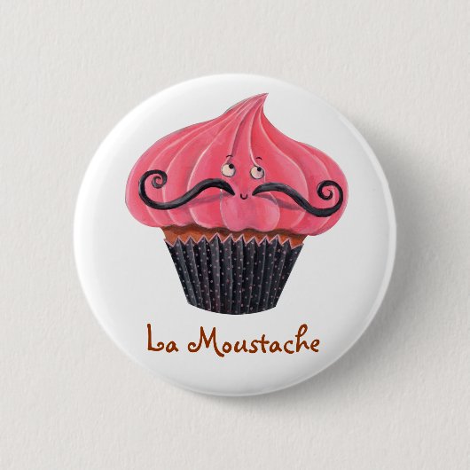 Cupcake en La Mustache Ronde Button 5,7 Cm (Voorkant)