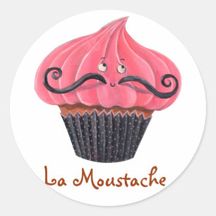 Cupcake en La Mustache Ronde Sticker