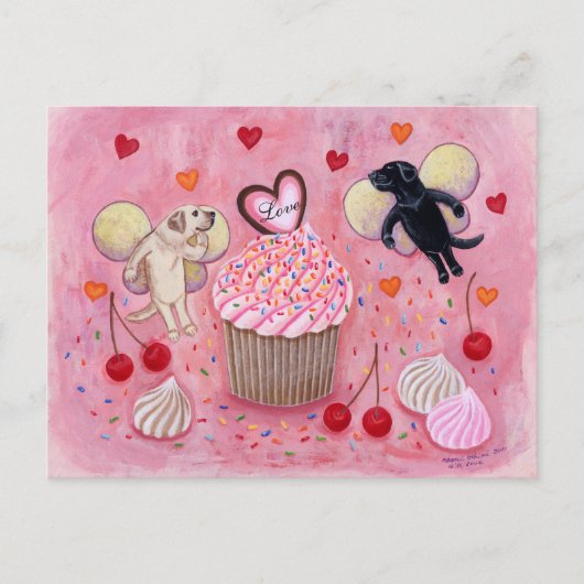 Cupcake en Labrador Fairies Painting Briefkaart (Voorkant)