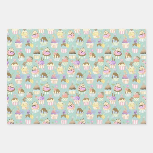 Cupcake en Macaron Gift Wrap - reeks 3 Inpakpapier Vel (Voorkant 2)