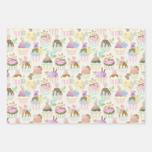 Cupcake en Macaron Gift Wrap - reeks 3 Inpakpapier Vel (Voorkant)