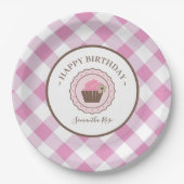 Cupcake en Pink Gingham BBQ Papieren Bordje (Voorkant)