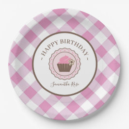 Cupcake en Pink Gingham BBQ Papieren Bordje