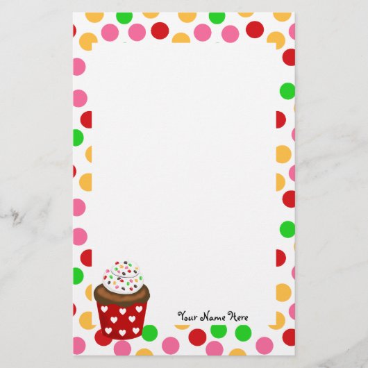 Cupcake en Polka Dot Briefpapier (Voorkant)