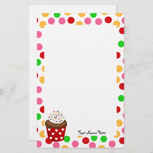 Cupcake en Polka Dot Briefpapier (Voorkant / Achterkant)