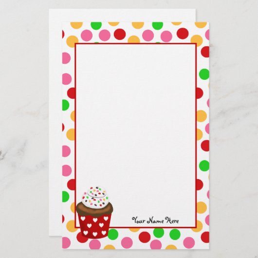 Cupcake en Polka Dot Briefpapier (Voorkant / Achterkant)