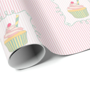 Cupcake en roze strepen Leuk Eetbaar Cadeaupapier