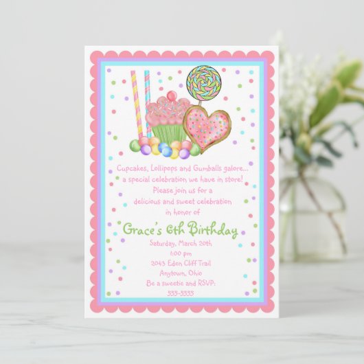 Cupcake en Snoep Birthday-uitnodigingen Kaart (Staand voorkant)