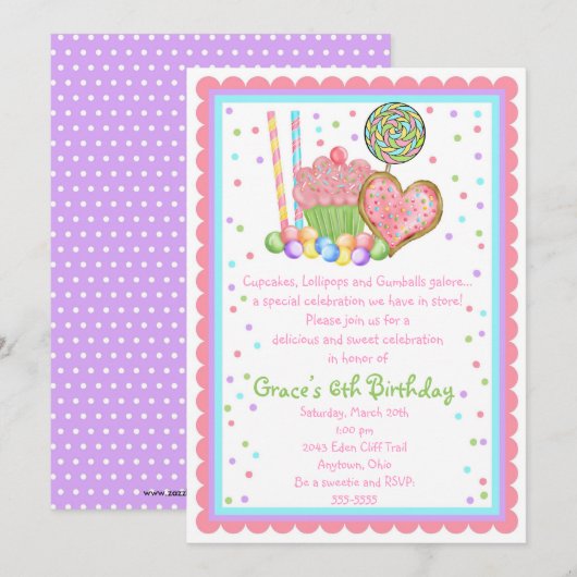 Cupcake en Snoep Birthday-uitnodigingen Kaart (Voorkant / Achterkant)