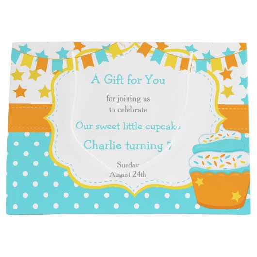 Cupcake en Spikkels Verjaardagsfeestje Groot Cadeauzakje (Voorkant)
