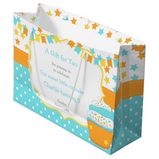 Cupcake en Sprinkles Birthday Party Groot Cadeauzakje (Voorkant Gekanteld)