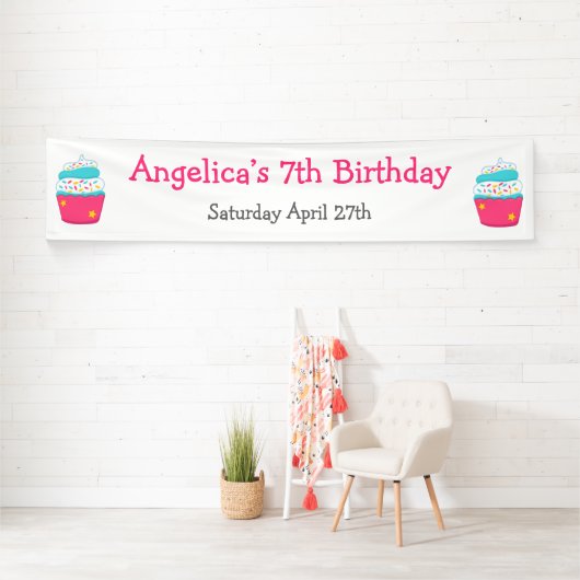 Cupcake en Sprinkles Birthday Party Spandoek (Insitu)