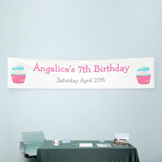 Cupcake en Sprinkles Birthday Party Spandoek (Beurs)