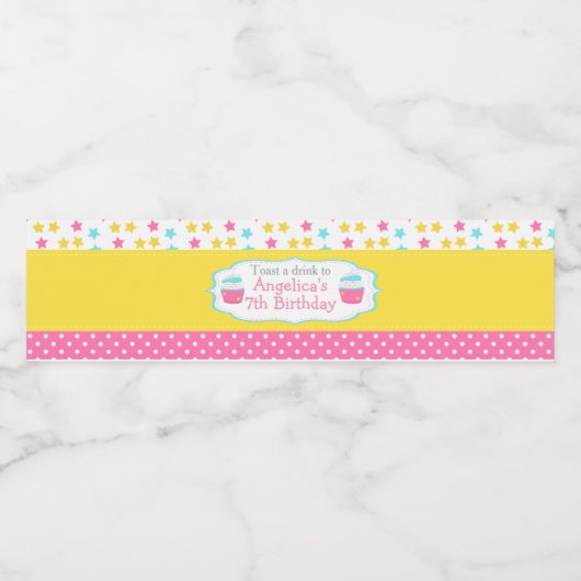 Cupcake en Sprinkles Birthday Party Waterfles Etiket (Enkel label)