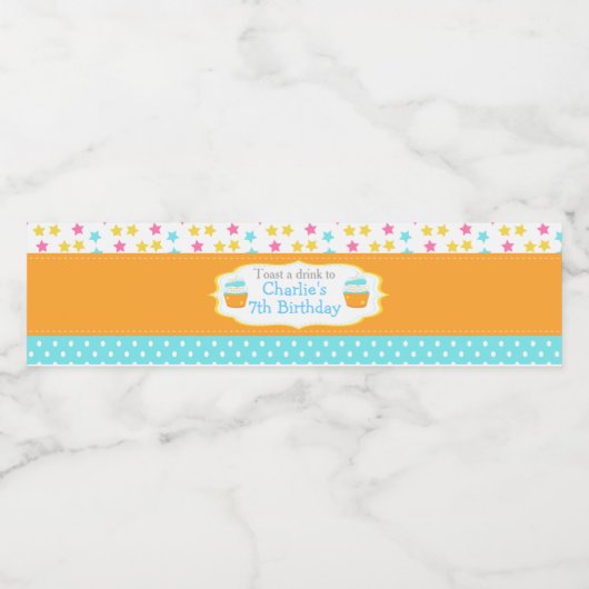 Cupcake en Sprinkles Birthday Party Waterfles Etiket (Enkel label)