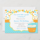 Cupcake en Sprinkles Blue verjaardagsfeestje Kaart (Voorkant)