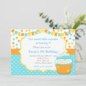 Cupcake en Sprinkles Blue verjaardagsfeestje Kaart (Staand voorkant)