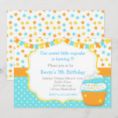 Cupcake en Sprinkles Blue verjaardagsfeestje Kaart (Voorkant / Achterkant)