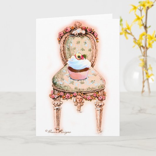Cupcake en stoel  stijl Kaarten (Gele Bloem)