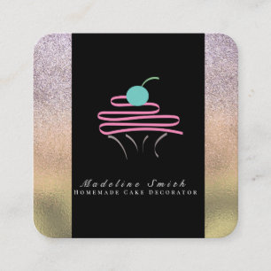 Cupcake en Swirls Cake Gouden Glans Bakkerij Vierkante Visitekaartje