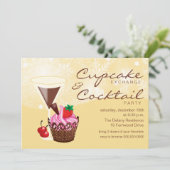 Cupcake Exchange & Cocktail Party Invitation-crème Kaart (Staand voorkant)