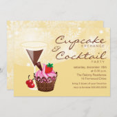 Cupcake Exchange & Cocktail Party Invitation-crème Kaart (Voorkant / Achterkant)