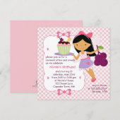 Cupcake Fairy Paars and Pink Girly Birthday Party Kaart (Voorkant / Achterkant)