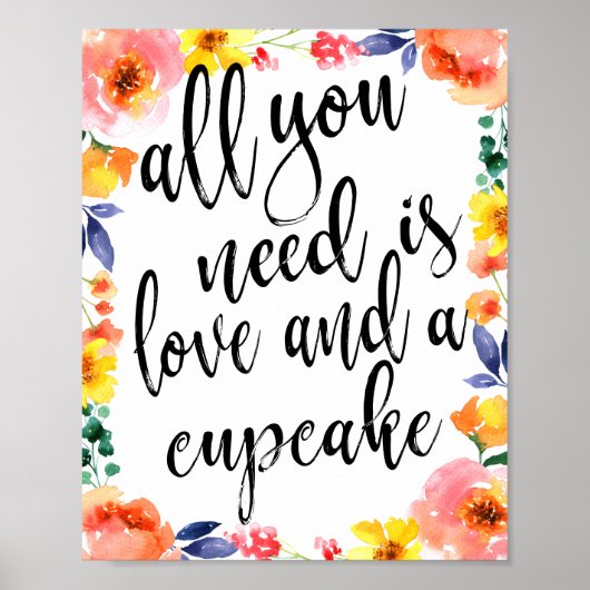 Cupcake Favor 8x10 Bloem Waterverf Bord Poster (Voorkant)