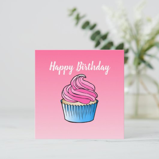 Cupcake Flat Greeting Birthday Kaart (Staand voorkant)