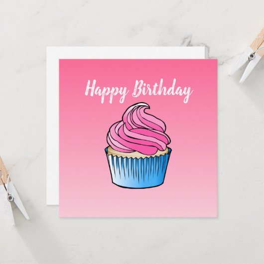 Cupcake Flat Greeting Birthday Kaart (Voorkant / Achterkant in situ)