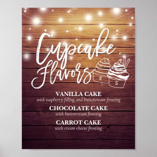 Cupcake Flavors Weddenschap Couple Mason Jar Wood Poster (Voorkant)