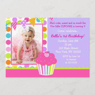 Cupcake Foto Birthday Party Invitation Kaart