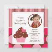 Cupcake Foto van Birthday Uitnodiging Roze Polka D (Voorkant)