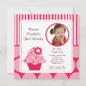 Cupcake Foto van Birthday Uitnodiging Roze Stippen (Voorkant)