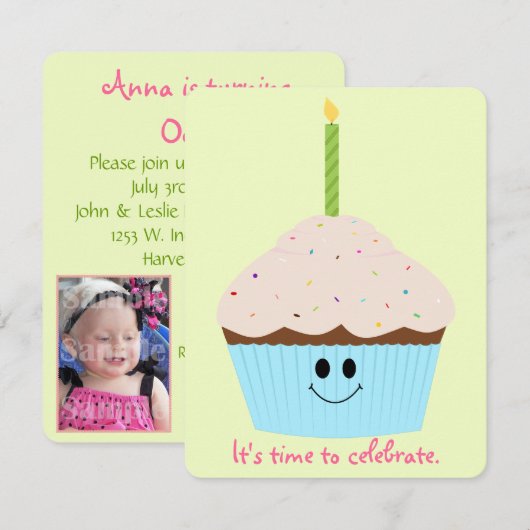 Cupcake Fotosjabloon partijuitnodiging Kaart (Voorkant / Achterkant)