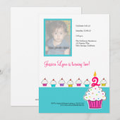 Cupcake Fotouitnodiging, Birthday Party Kaart (Voorkant / Achterkant)