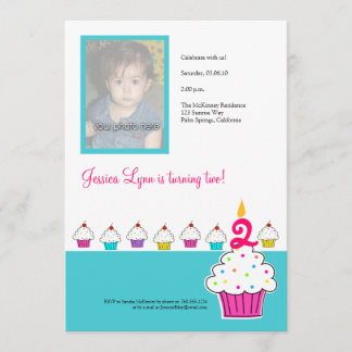 Cupcake Fotouitnodiging, Birthday Party Kaart
