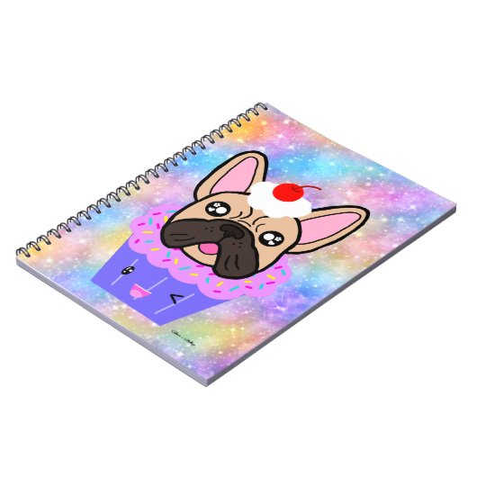 Cupcake Franse Bulldog Cute Rainbow Sparkle Notitieboek (Linkerzijde)