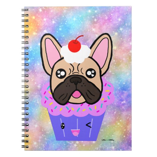 Cupcake Franse Bulldog Cute Rainbow Sparkle Notitieboek (Voorkant)