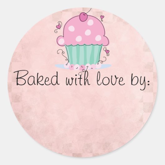 Cupcake gebak met liefdeslabels ronde sticker (Voorkant)