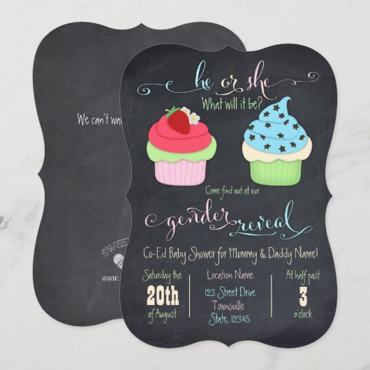 Cupcake gender onthullen dounodigt kaart (Voorkant / Achterkant)