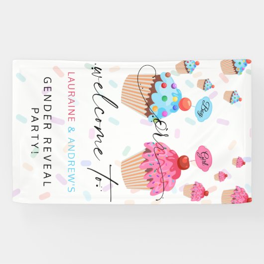 Cupcake Gender onthullen Welkom Banner (Horizontaal)