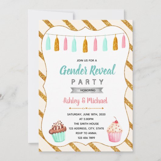 Cupcake gender onthult uitnodiging (Voorkant)