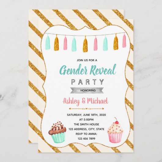 Cupcake gender onthult uitnodiging (Voorkant / Achterkant)